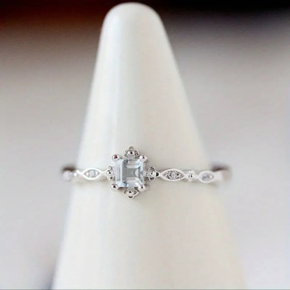 NEW Aquamarine Dainty minimalistic Ring 925 Sterling Silver sz 6 - Picture 5 of 5